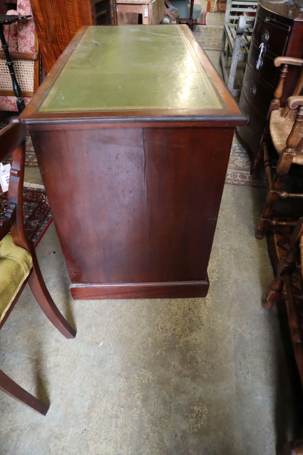 A late Victorian inlaid rosewood kneehole desk, width 122cm depth 57cm height 79cm